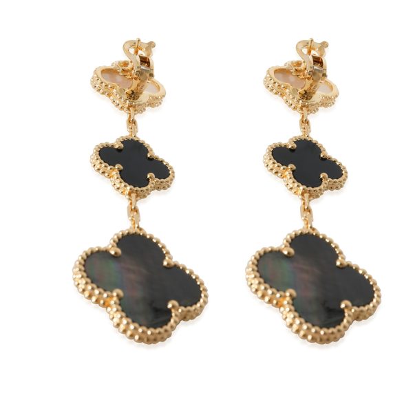 129938 bv Van Cleef Arpels Alhambra Mother Of Pearl Onyx Earrings in 18k Yellow Gold