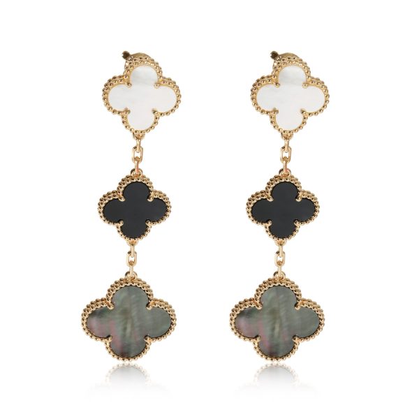 Van Cleef Arpels Alhambra Mother Of Pearl Onyx Earrings in 18k Yellow Gold Van Cleef Arpels Alhambra Mother Of Pearl Onyx Earrings in 18k Yellow Gold