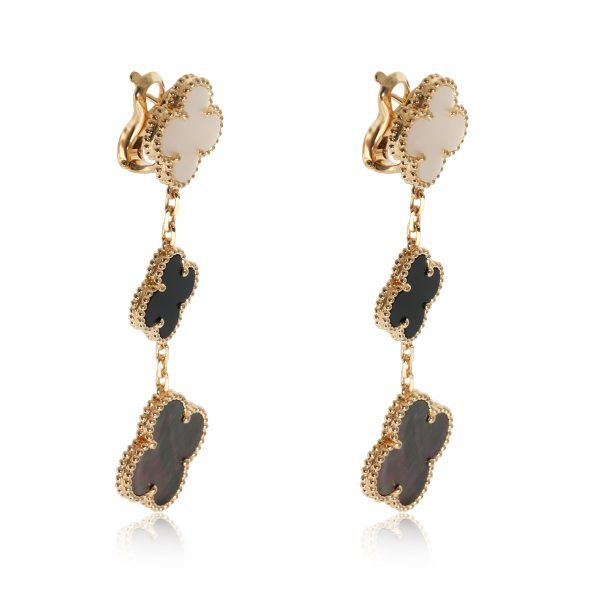 129938 sv Van Cleef Arpels Alhambra Mother Of Pearl Onyx Earrings in 18k Yellow Gold