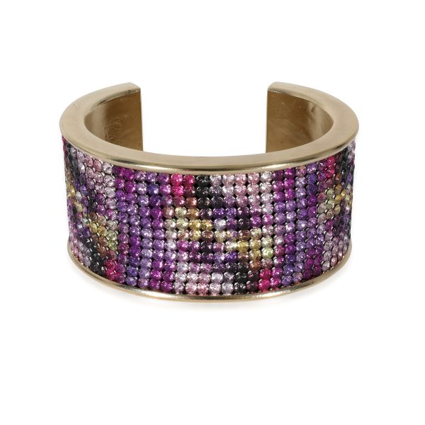 Chanel 2015 Multi Color Strass Wide Gold Plated Cuff Bracelet Chanel 2015 Multi Color Strass Wide Gold Plated Cuff Bracelet