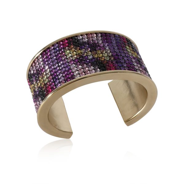 130044 pv Chanel 2015 Multi Color Strass Wide Gold Plated Cuff Bracelet