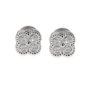 Van Cleef Arpels Sweet Alhambra Diamond Earrings in 18k White Gold 016 CTW Prada Bifold Wallet Nylon Leather Black