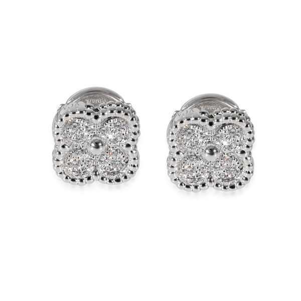 Van Cleef Arpels Sweet Alhambra Diamond Earrings in 18k White Gold 016 CTW Van Cleef Arpels Sweet Alhambra Diamond Earrings in 18k White Gold 016 CTW