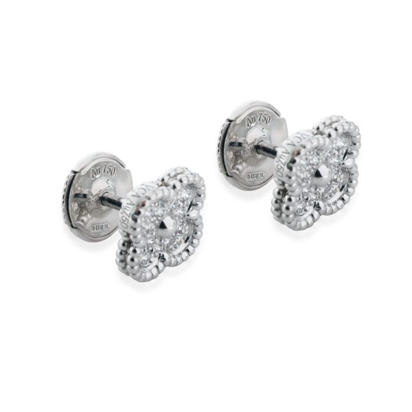 130126 sv Van Cleef Arpels Sweet Alhambra Diamond Earrings in 18k White Gold 016 CTW