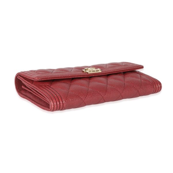 130326 clasp Chanel Burgundy Quilted Caviar Boy Flap Wallet