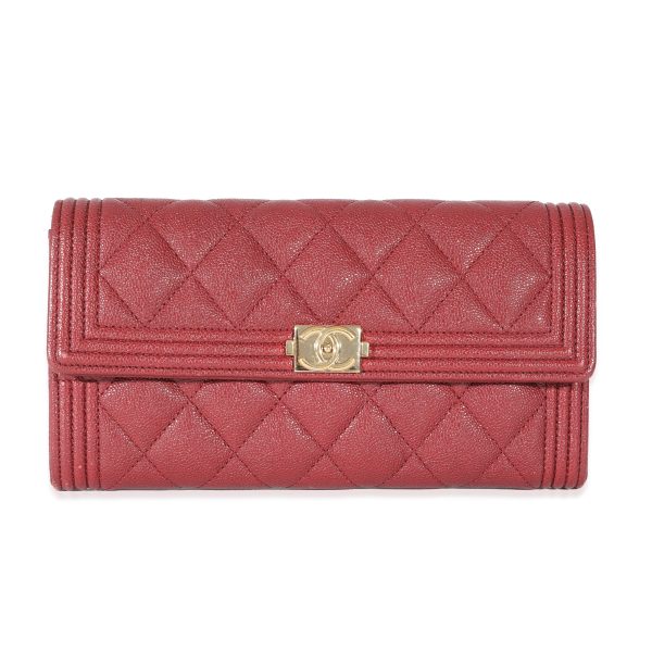 Chanel Burgundy Quilted Caviar Boy Flap Wallet Chanel Burgundy Quilted Caviar Boy Flap Wallet