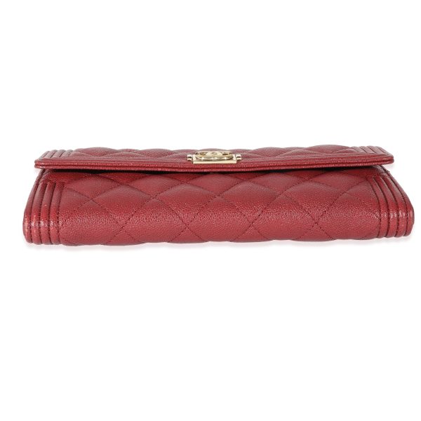 130326 stamp Chanel Burgundy Quilted Caviar Boy Flap Wallet