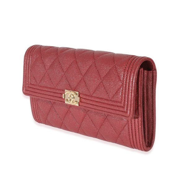 130326 sv Chanel Burgundy Quilted Caviar Boy Flap Wallet