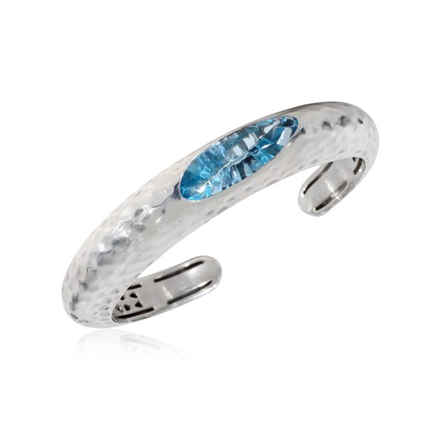 130362 pv d4b82b8a 63fc 4161 b37d ba92b091534c Roberto Coin Blue Topaz Hammered Cuff Bracelet in Sterling Silver