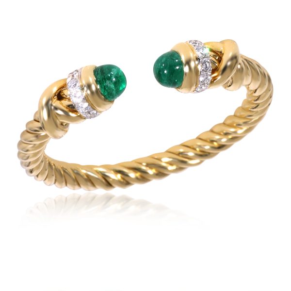 130367 pv David Yurman Petite Helena Emerald Diamond Ring in 18k Yellow Gold 006 CTW