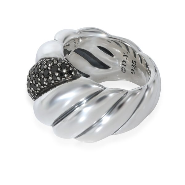 130369 sv f33d0e91 66dc 4d6f 89b1 e9eaab59e640 David Yurman Hampton Cable Ring With Black Diamonds in Sterling Silver 084 CTW