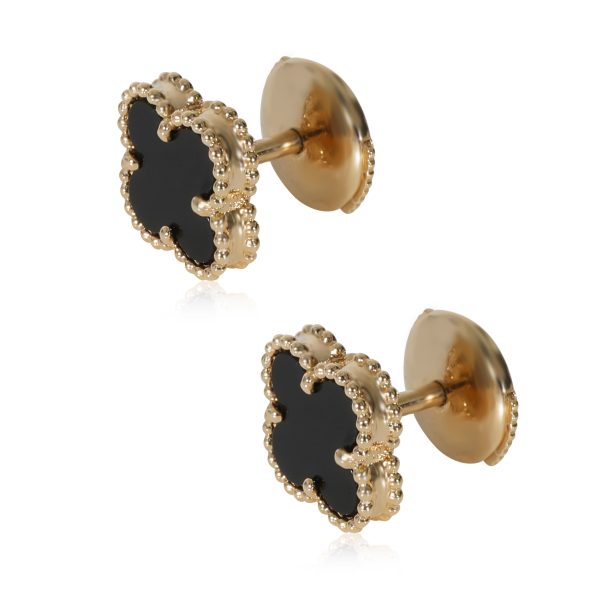 130559 sv Van Cleef Arpels Alhambra Onyx Earrings in 18k Yellow Gold