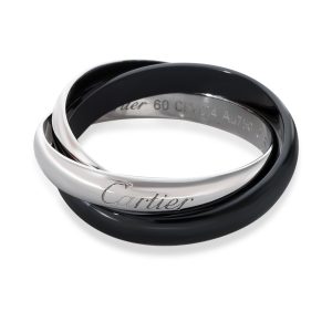 Cartier Trinity Ring With Black Ceramic in 18k White Gold 12 Stone Round Cut Diamond Wedding Band in 14K White Gold 084 CTW