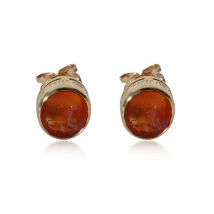 BVLGARI Vintage Carnelian Intaglio Ear Studs in 18k Yellow Gold Cart