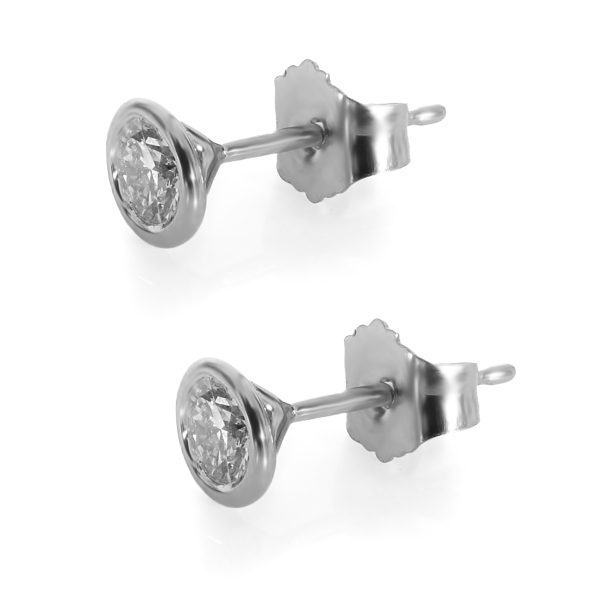 130705 sv Bezel Set Diamond Stud Earring in 14K White Gold 038 CTW