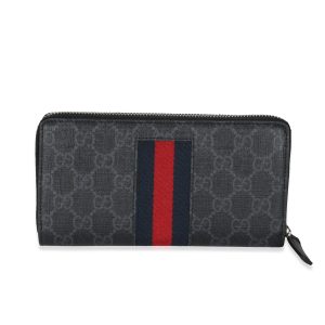 Gucci Black Canvas GG Supreme Web Zip Around Wallet Chanel Lambskin Chain Shoulder Bag Black