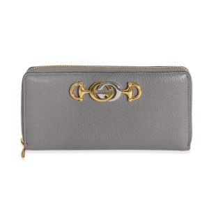 Gucci Grey Grainy Calfskin Zumi Zip Around Continental Wallet Cart