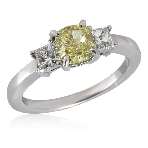 131906 av Fancy Intense Yellow Cushion Engagement Ring in Platinum VS1 131 CTW