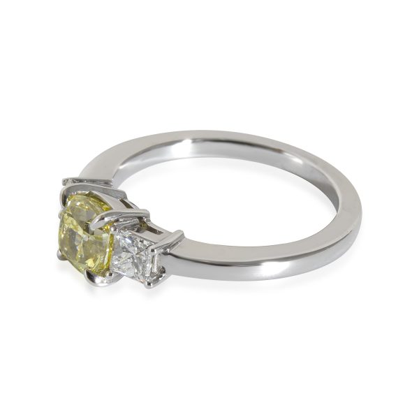 131906 sv Fancy Intense Yellow Cushion Engagement Ring in Platinum VS1 131 CTW