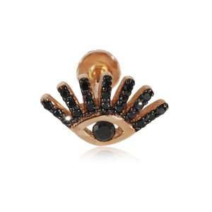 Kismet Evil Eye Single Earring With Black Diamonds in 14k Rose Gold 01 CTW Cart