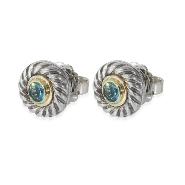 132170 sv David Yurman Cable Cookie Earring With Blue Topaz in 14KT GoldSterling Silver