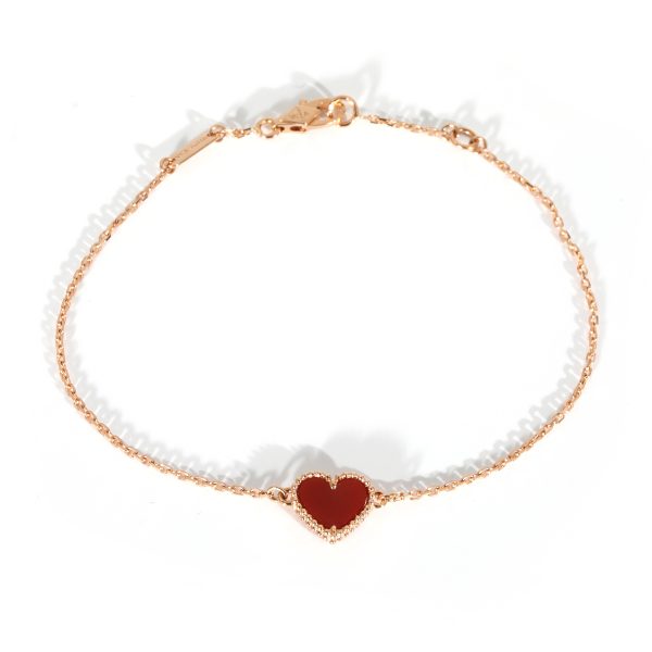 Van Cleef Arpels Sweet Alhambra Bracelet With Carnelian Heart in 18KT Gold Van Cleef Arpels Sweet Alhambra Bracelet With Carnelian Heart in 18KT Gold