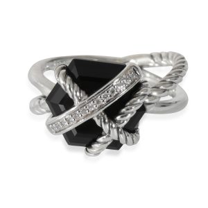 David Yurman Cable Wrap Onyx Diamond Ring in Sterling Silver 003 CTW Cart