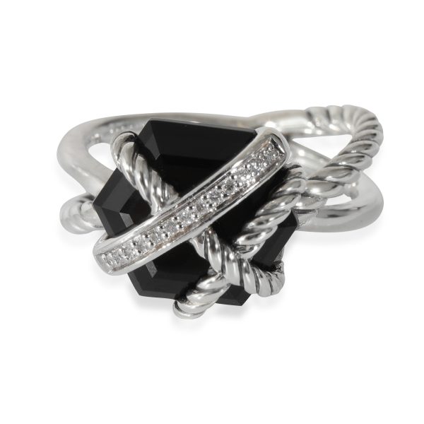 David Yurman Cable Wrap Onyx Diamond Ring in Sterling Silver 003 CTW David Yurman Cable Wrap Onyx Diamond Ring in Sterling Silver 003 CTW