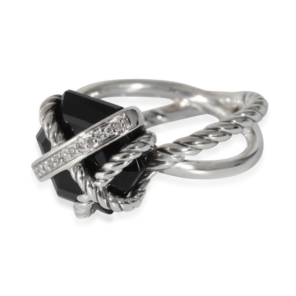 132233 sv a2e2a992 d432 44f9 9eea ea3a1f84e815 David Yurman Cable Wrap Onyx Diamond Ring in Sterling Silver 003 CTW