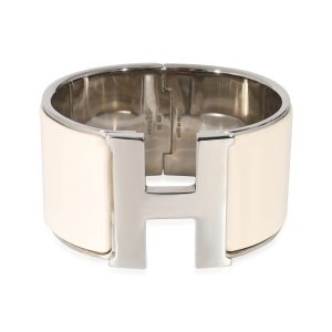 Hermès Clic Clac Palladium Plated Wide Bracelet in Creme Hermes Leather Christine Shoulder Bag