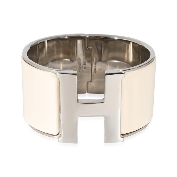 Hermès Clic Clac Palladium Plated Wide Bracelet in Creme Hermès Clic Clac Palladium Plated Wide Bracelet in Creme