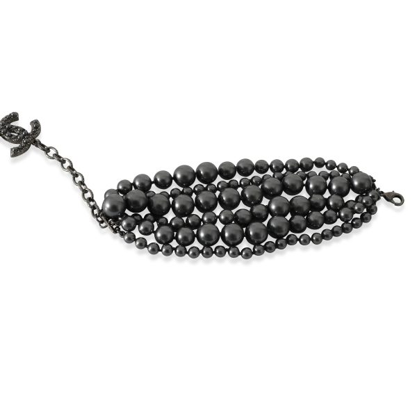 132705 bv ec47420e 98a1 45d7 8967 682f93970810 Chanel 2014 Grey Faux Pearl Multi Strand Bracelet With CC Charm in Ruthenium