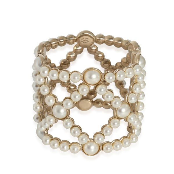 132706 pv bcb8b2ae db3e 4a45 8a6c fcaec71fd85f Chanel 2015 Gold Plated Faux Pearl Wide Bangle Bracelet