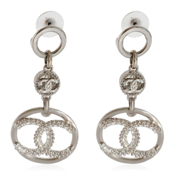 Chanel 2019 CC Crystal Drop Circle Silver Tone Earrings Chanel 2019 CC Crystal Drop Circle Silver Tone Earrings