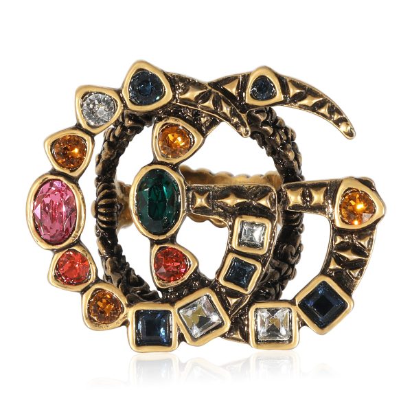 Gucci Double GG Crystals Brass Tone Ring Gucci Double GG Crystals Brass Tone Ring