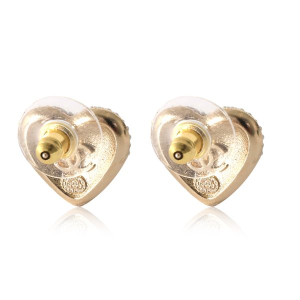 133532 bv Chanel Gold Plated Heart Stud CC Earrings