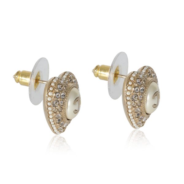 133532 sv Chanel Gold Plated Heart Stud CC Earrings