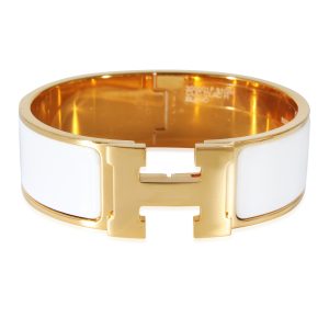 Gold Plated Hermès Clic Clac H Bracelet in Blanc Cart