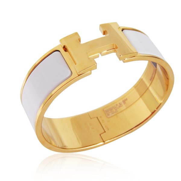 133794 pv 62526fe8 9b37 4995 8552 a913349adfe2 Gold Plated Hermès Clic Clac H Bracelet in Blanc