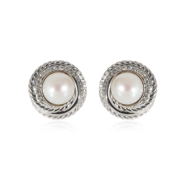 David Yurman Crossover Pearl Diamonds Earrings in Sterling Silver David Yurman Crossover Pearl Diamonds Earrings in Sterling Silver