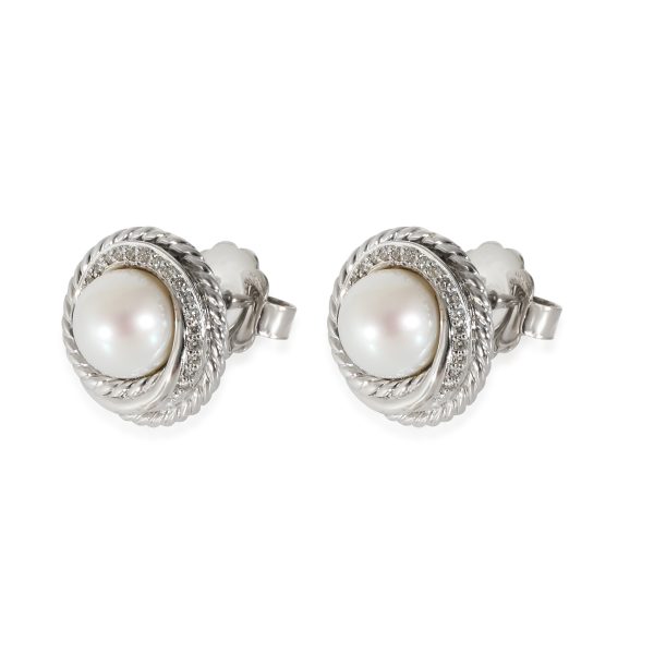 134087 sv David Yurman Crossover Pearl Diamonds Earrings in Sterling Silver