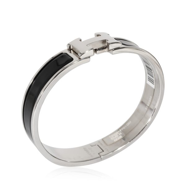 134396 av Hermès Clic H Palladium Plated Bracelet in Noir Size GM