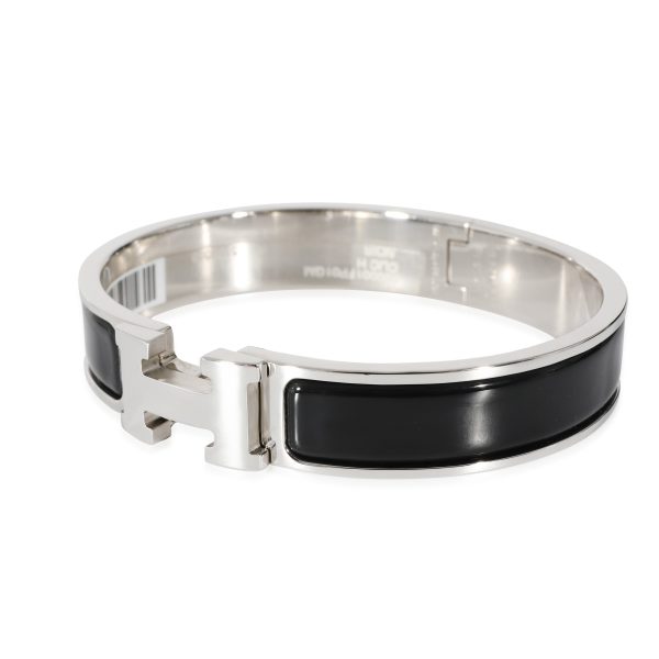 Size GM Hermès Clic H Palladium Plated Bracelet in Noir Size GM