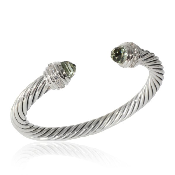 134468 av David Yurman Prasiolite Diamond 7mm Cable Bracelet in Sterling Silver 041 CTW