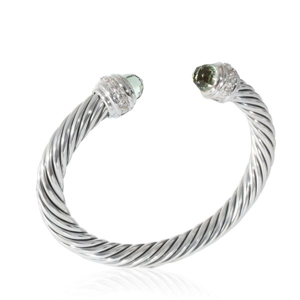 134468 pv David Yurman Prasiolite Diamond 7mm Cable Bracelet in Sterling Silver 041 CTW