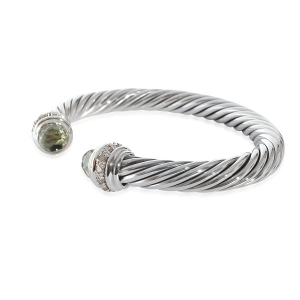 134468 sv David Yurman Prasiolite Diamond 7mm Cable Bracelet in Sterling Silver 041 CTW