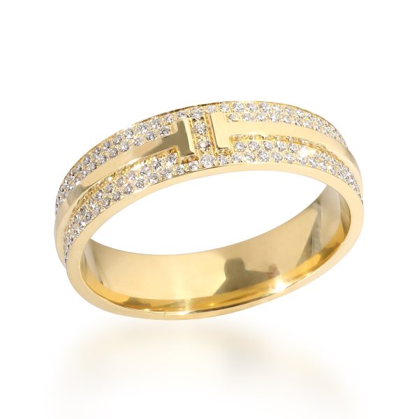 134488 clasp Tiffany Co T Wide Pave Diamond Ring in 18k Yellow Gold 073 CTW