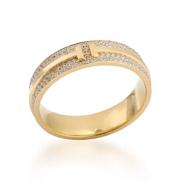 134488 stamp Tiffany Co T Wide Pave Diamond Ring in 18k Yellow Gold 073 CTW