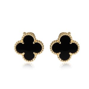 Van Cleef Arpels Vintage Alhambra Onyx Earrings in 18k Yellow Gold Louis Vuitton Monogram Eclipse Truth Toilette PM Pouch Black