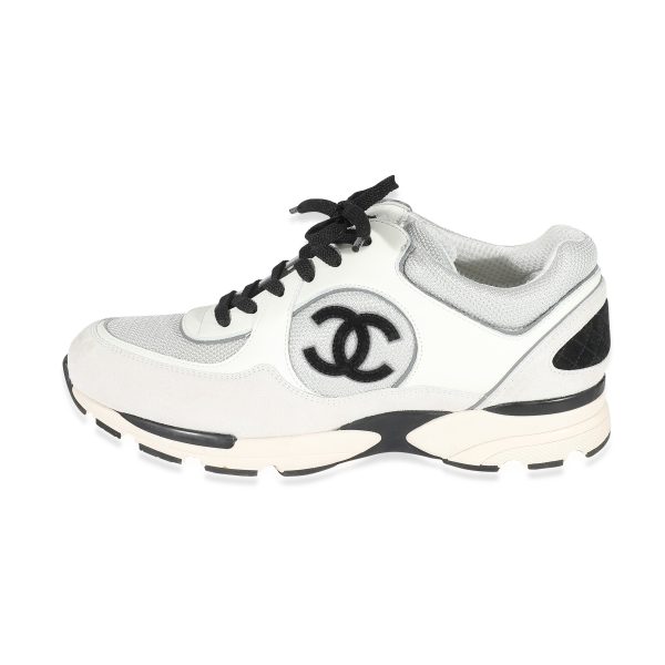 Chanel Light Grey White Mesh Suede Grained Calfskin CC Sneaker 43 Chanel Light Grey White Mesh Suede Grained Calfskin CC Sneaker 43